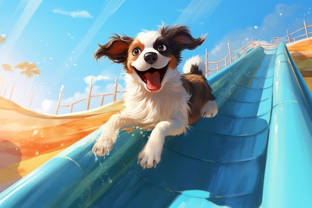 Canine Poolside Retreat Illustration of Dog on Vacation at Swimming Pool Generative Ai