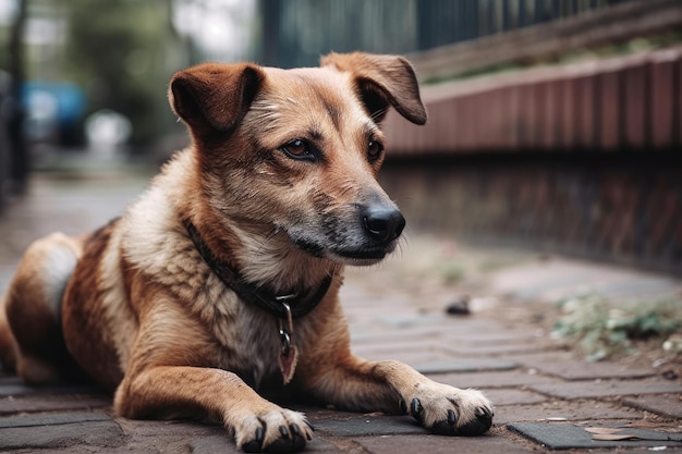 Canine on the sidewalk