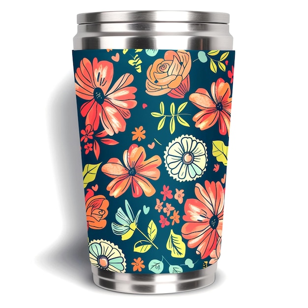 Photo a canister with flowers on it and a green background