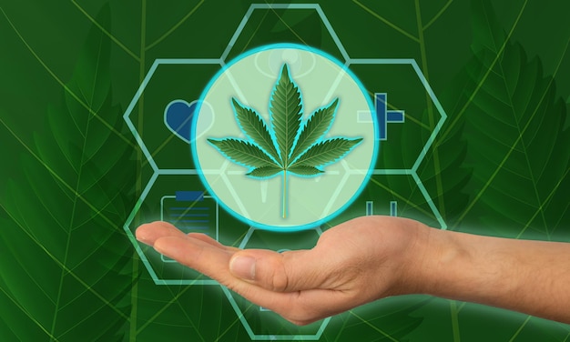 Cannabis health medicine green tones restoring hand background suitable for graphic design