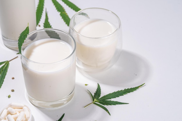 Cannabis hemp milk glasses