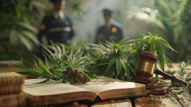 cannabis laws legal documents law enforcement officials and individuals affected by cannabis legislation conveying the complexities and implications of legal frameworks surrounding cannabis