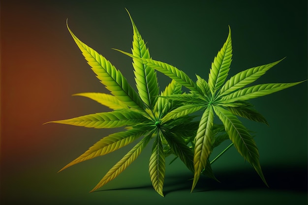 Cannabis marijuana leaves foliage against a green background Generative ai