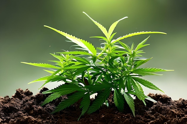 Cannabis marijuana plant indoor growing at the soil