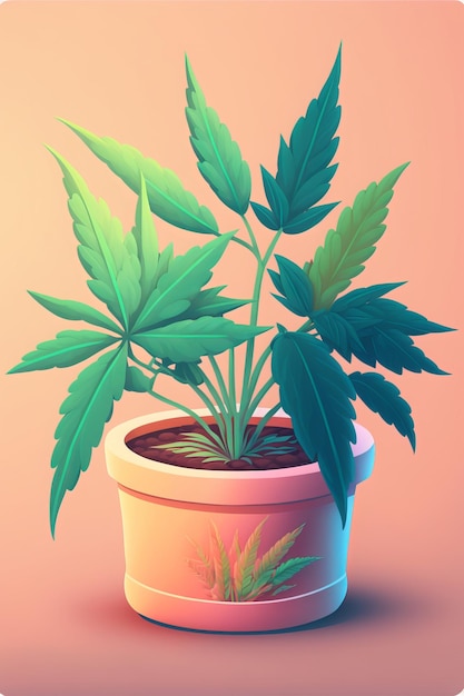 cannabis plant, flat color, cute simple design, bright soft color, painted with transparent watercol