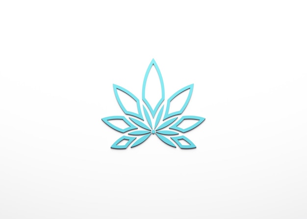 Cannabis plant in light blue color lineal minimalist style icon isolated on white background 3D Render illustration