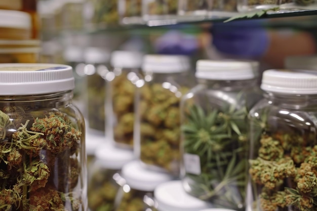 Cannabis stored in laboratory containers