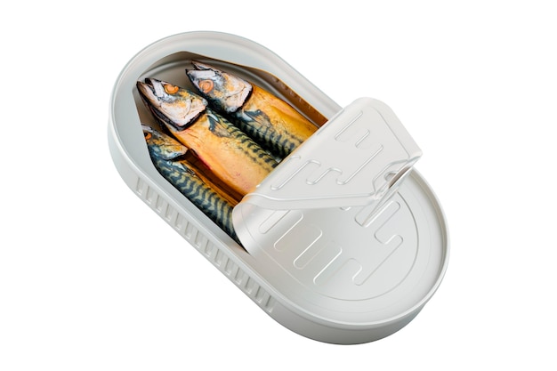 Canned fish in tin can 3D rendering