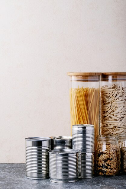 Canned food in metal cans