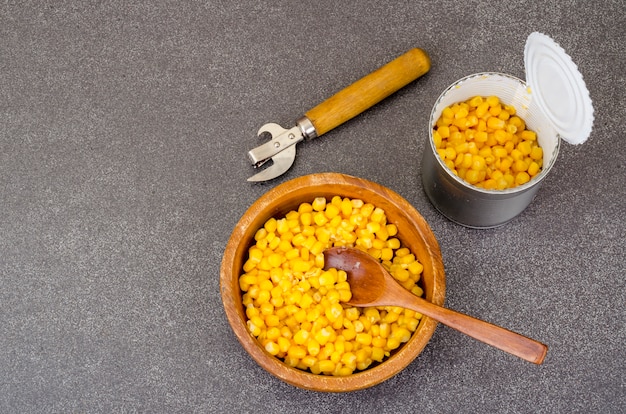 Canned ripe yellow sweet corn in jar