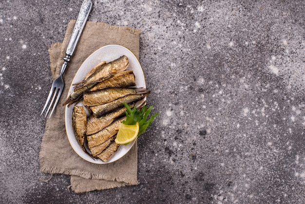 Canned smoked sprats in oil