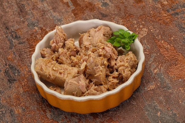 Canned tuna fish in the bowl