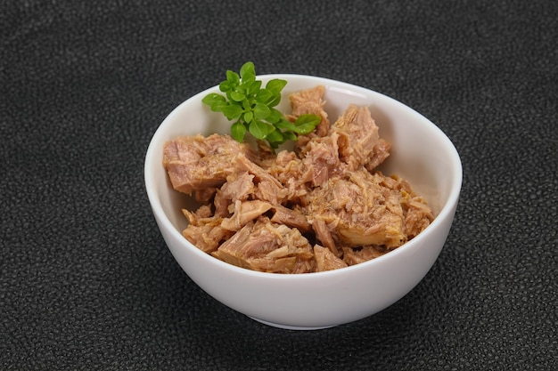 Canned tuna fish in the bowl