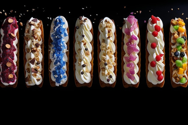 Photo cannoli shells arranged in rows with a variety of to