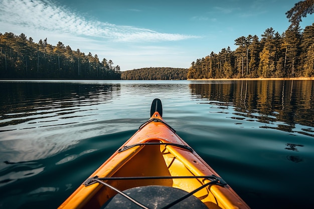 A canoe going on the lake