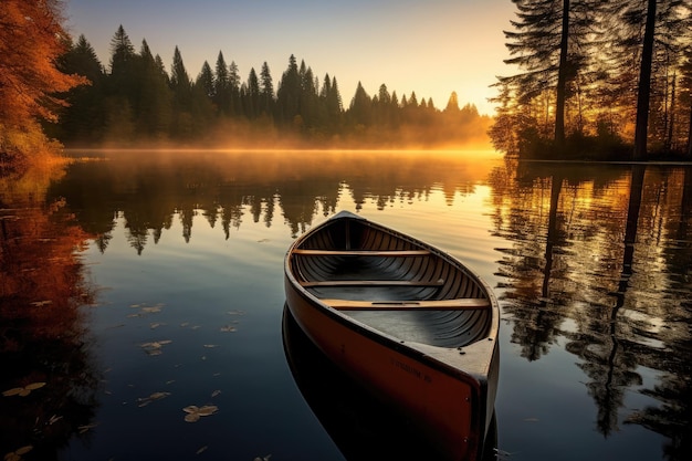 a canoe on a lake