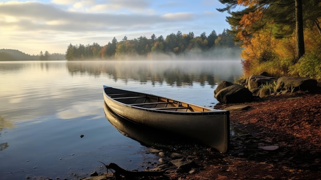 a canoe on a lake