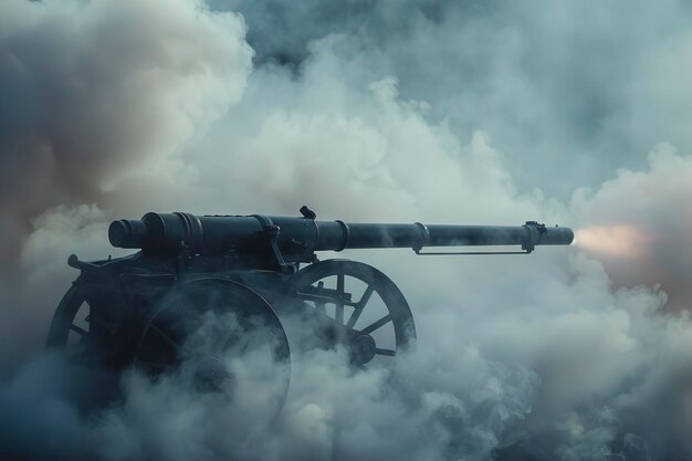 Photo a canon fire on smoke background