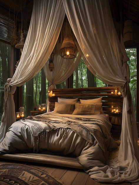 Canopy Bed HD Wallpaper Stock Image