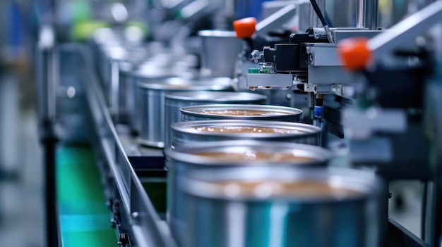 Photo cans moving on conveyor belt in factory