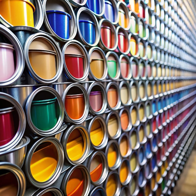 Cans of paint for sale in a shop High quality photo