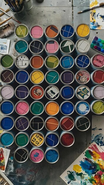 Cans with colorful paint