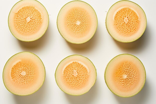 Photo cantaloupe halves fanned out artistically natural snack fresh fruit cantaloupe image