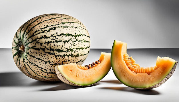 Photo cantaloupe melon with seeds isolated on white background