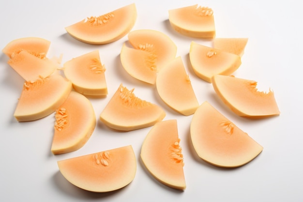 Cantaloupe slices artistically scattered natural snack fresh fruit Cantaloupe image photography