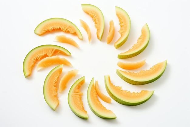 Cantaloupe slices forming a spiral on whi natural snack fresh fruit Cantaloupe image