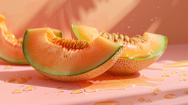 Cantaloupe Slices with Water Drops