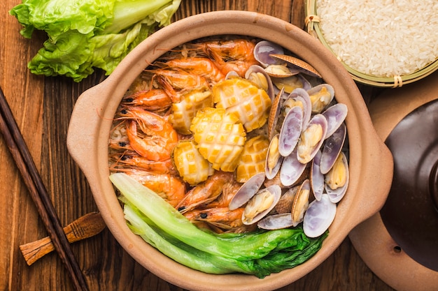 Cantonese style seafood rice pot