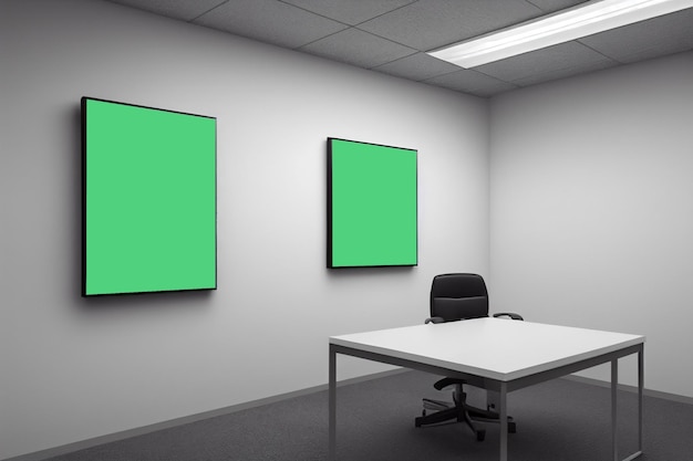 Canvas on wall of a office room with tablegrey and white tone of office Canvas mockup in cabinet