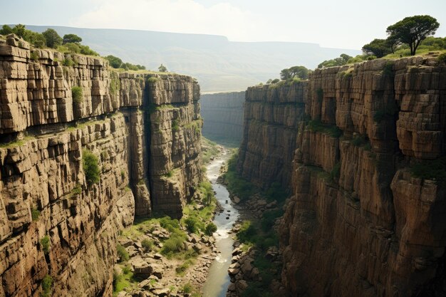 A canyon has formed as a result of erosion in an otherwise dry environment. The creation of a canyon as a consequence of erosion. The erosion surface of a desert canyon has created.