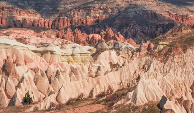 Canyon and rocks in the red valley of Cappadocia in Turkey