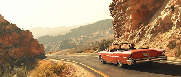 Photo canyon views along route 66 with a vintage convertible