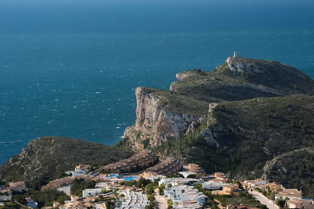 Cap d'Or tower and cliffs, Moraira,Costa Blanca, Alicante province, Spain