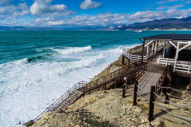 Cape Doob The storm and waves of the Bay Tsemess Ships on the roadstead of Novorossiysk