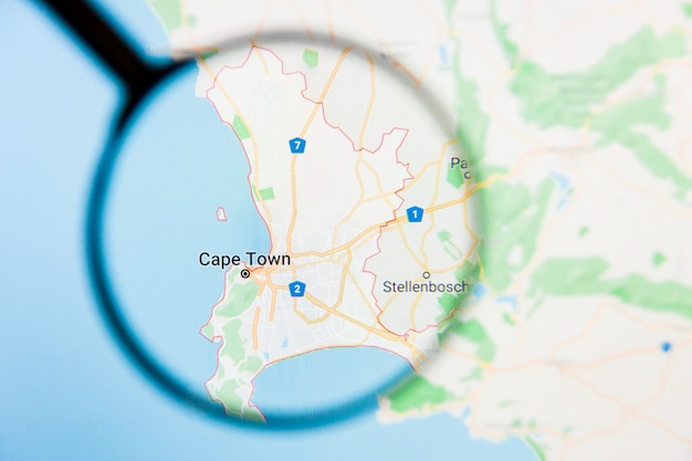 Cape Town, South Africa city visualization illustrative concept on display screen through magnifying glass