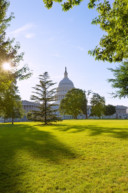 Capitol building Washington DC sunset garden US