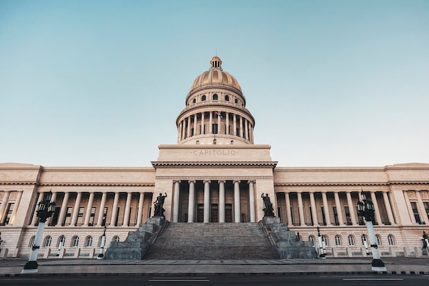 Capitol in downtown of Havana on a bright day Cuban Capitol building in Havana is a replica of the Capitol in Washington of the United States of America