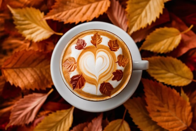 cappuccino and autumn leaves