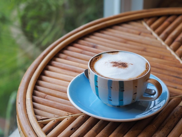 Cappuccino coffee cup with milk foam