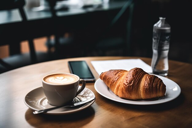 Cappuchin and croissant in the cafe