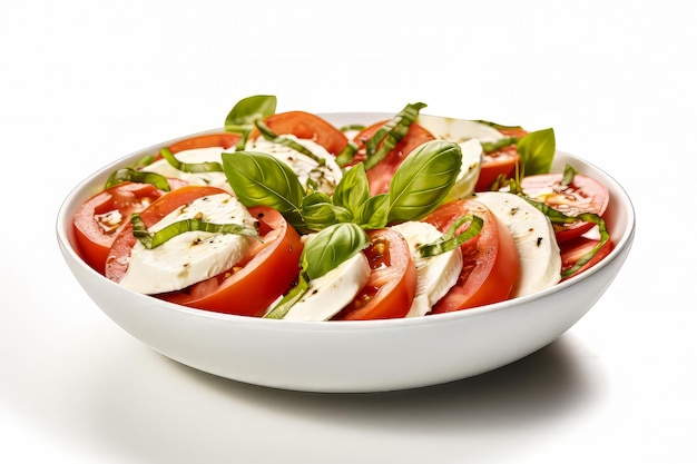 Caprese Salad With tomatoes mozzarella and basil white isolated background