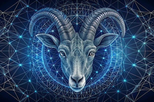 Capricorn horoscope zodiac sign dark bleu wireframe illustration background