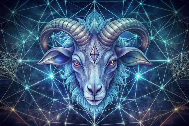 Capricorn horoscope zodiac sign dark bleu wireframe illustration background