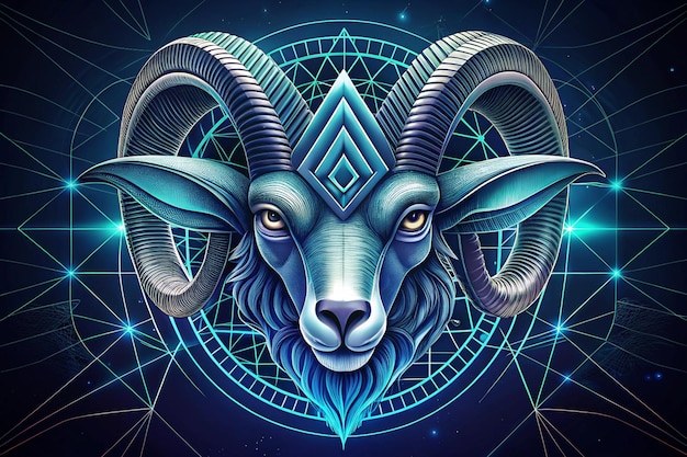 Capricorn horoscope zodiac sign dark bleu wireframe illustration background