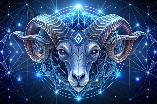 Capricorn horoscope zodiac sign dark bleu wireframe illustration background