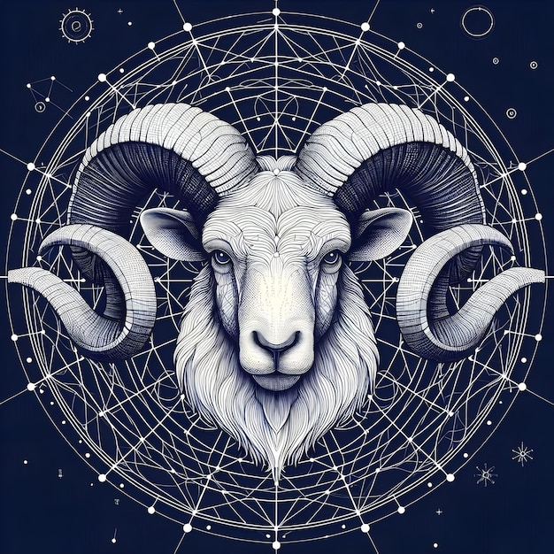 Capricorn horoscope zodiac sign dark bleu wireframe illustration background